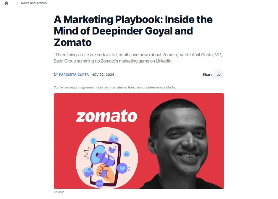 A Marketing Playbook: Inside the Mind of Deepinder Goyal and Zomato