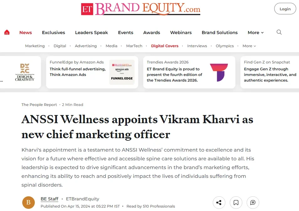 ANSSI Wellness appoints Vikram Kharvi as new chief marketing officer