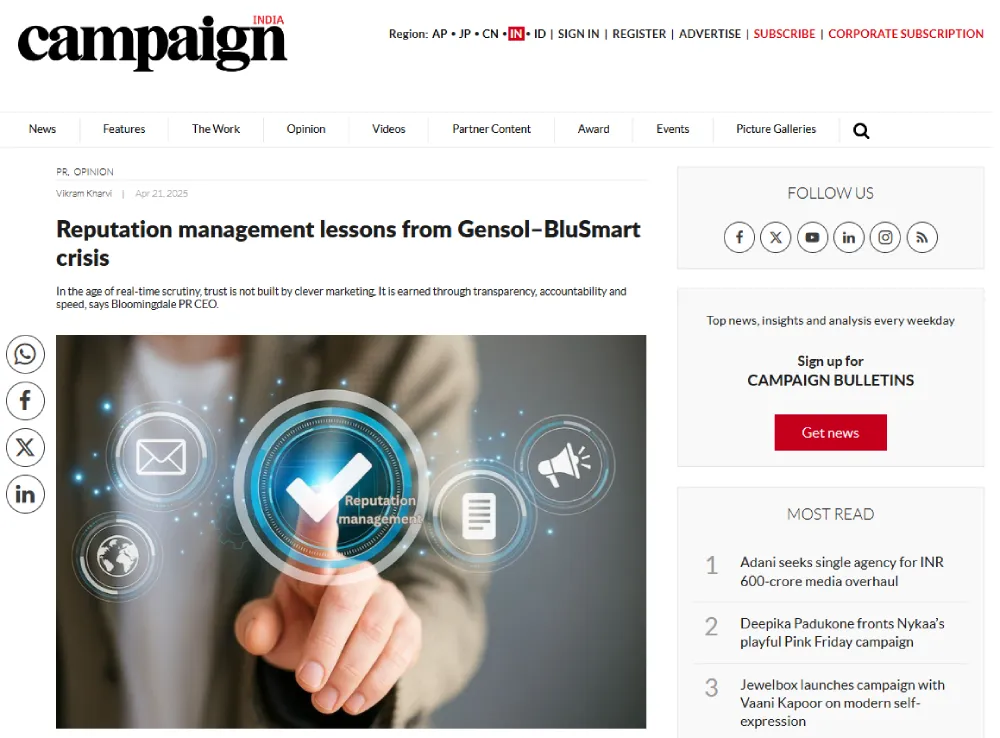 Reputation management lessons from Gensol-BluSmart crisis | BloomingdalePR