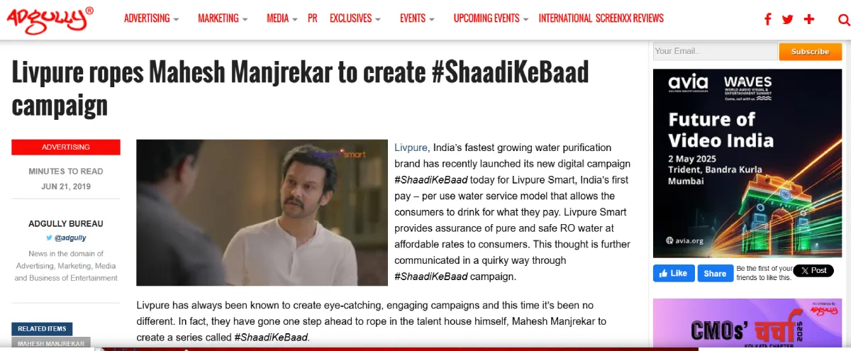 Livpure ropes Mahesh Manjrekar to create #ShaadiKeBaad campaign