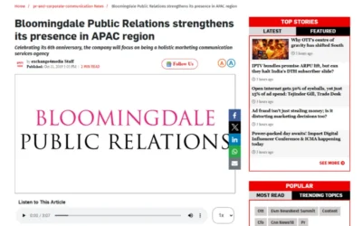 Bloomingdale Public Relations strengtherns its presence in APAC region
